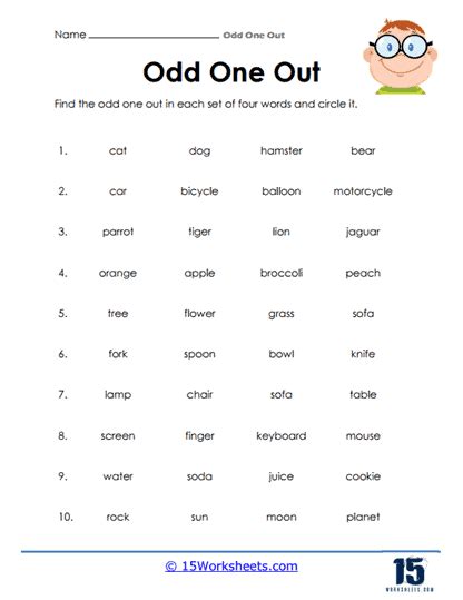 odd one out worksheet for class 1